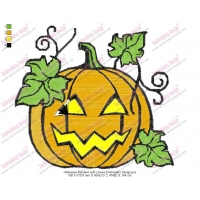 Halloween Pumpkin with Leaves Embroidery Design